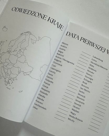 Otwarty dziennik podróży Europa mapa do kolorowania, kalendarz wizyt