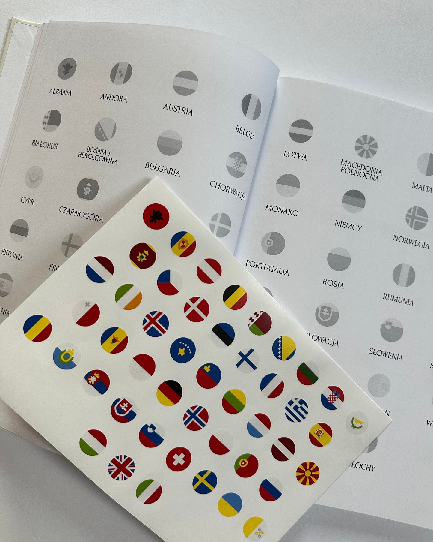 Otwarty dziennik podróży Europa, lista odwiedzonych krajów, naklejki flagi